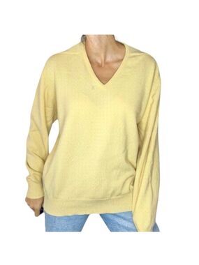 William Lockie designer Scottish lambswool yellow V neck pullover sweater 46